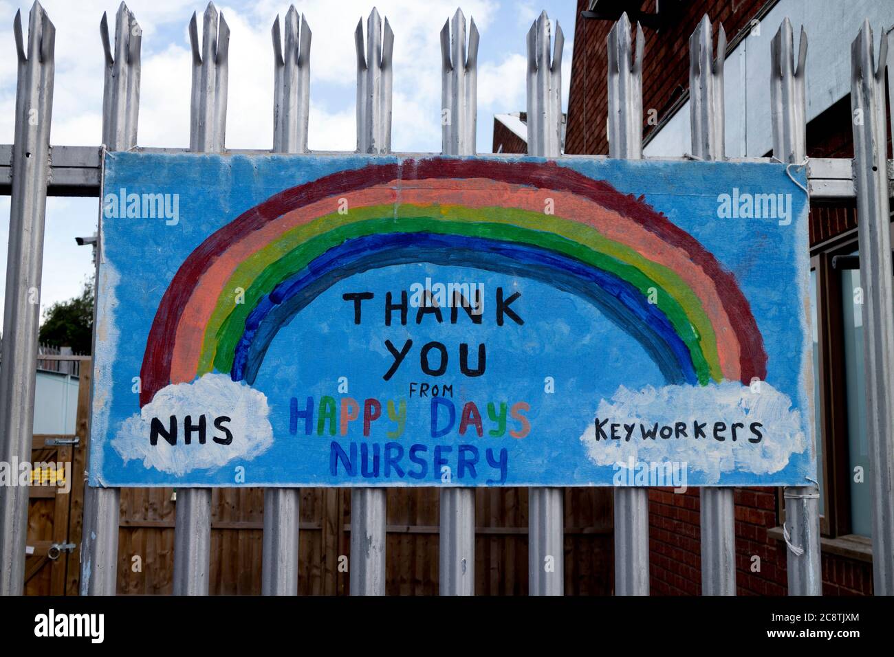 Thank you NHS and keyworkers sign on a children`s nursery, Warwick, UK Stock Photo